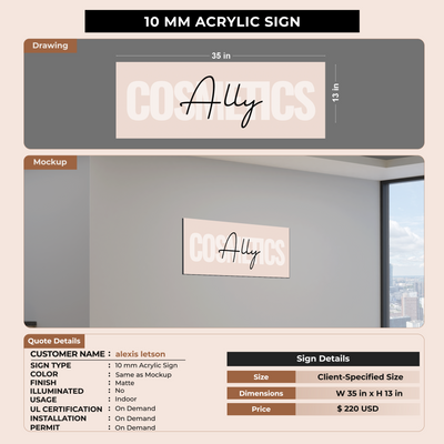 10 MM Acrylic Sign For alexis letson