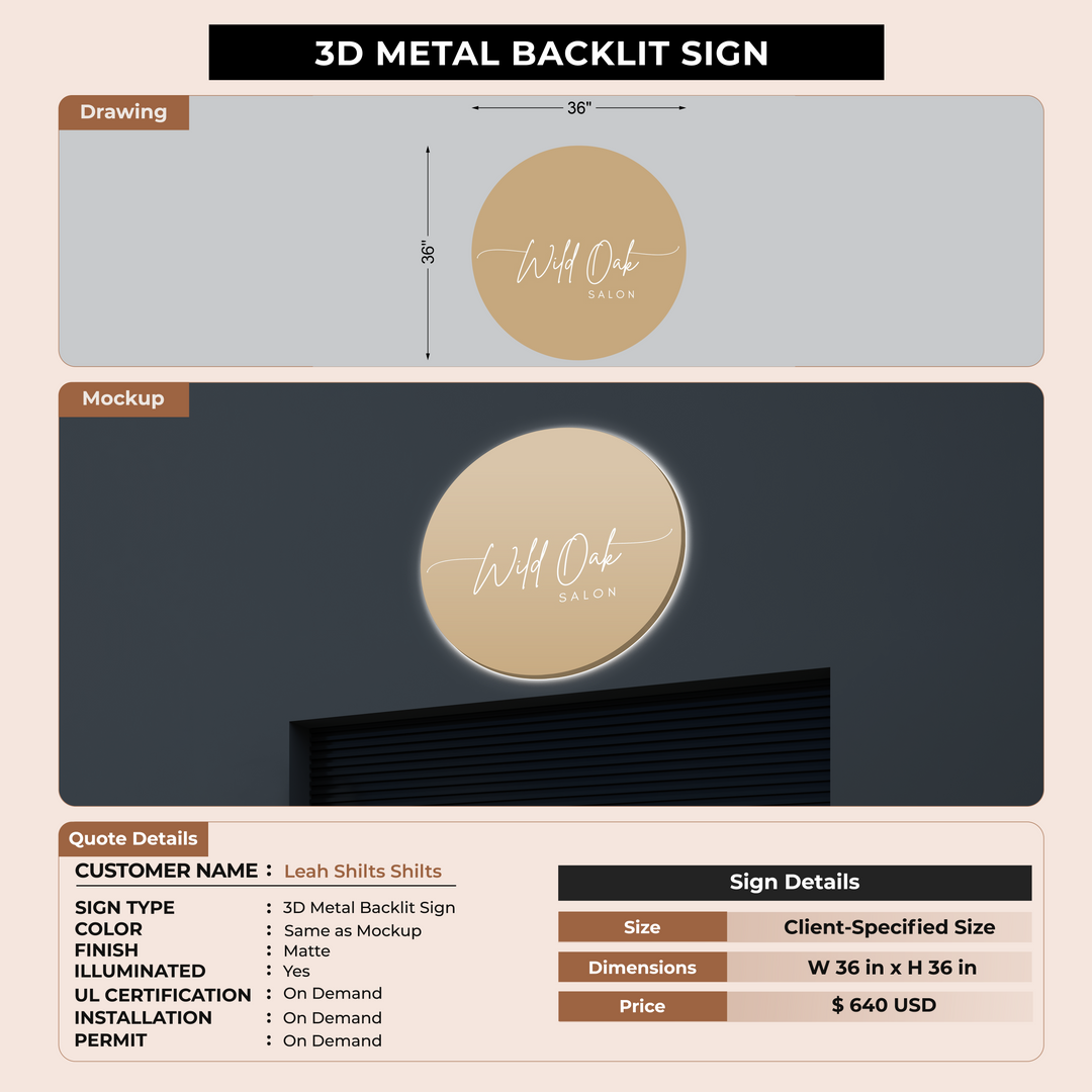 3D MeTal Backlit Sign for Leah Shilts Shilts