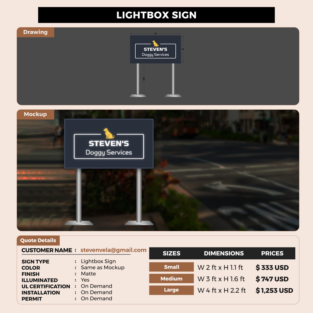 Lightbox Sign for stevenvela@gmail.com