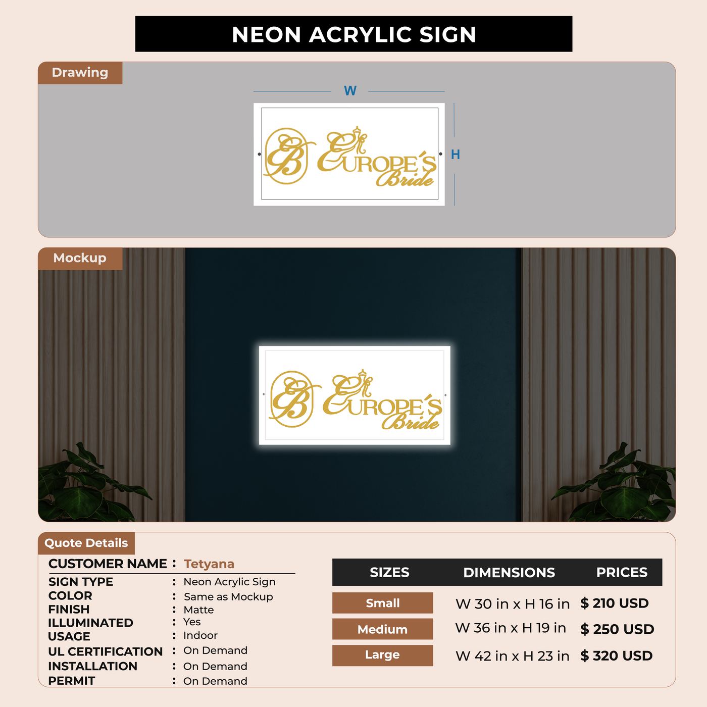 Neon Acrylic Sign For Tetyana