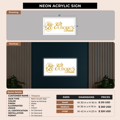 Neon Acrylic Sign For Tetyana