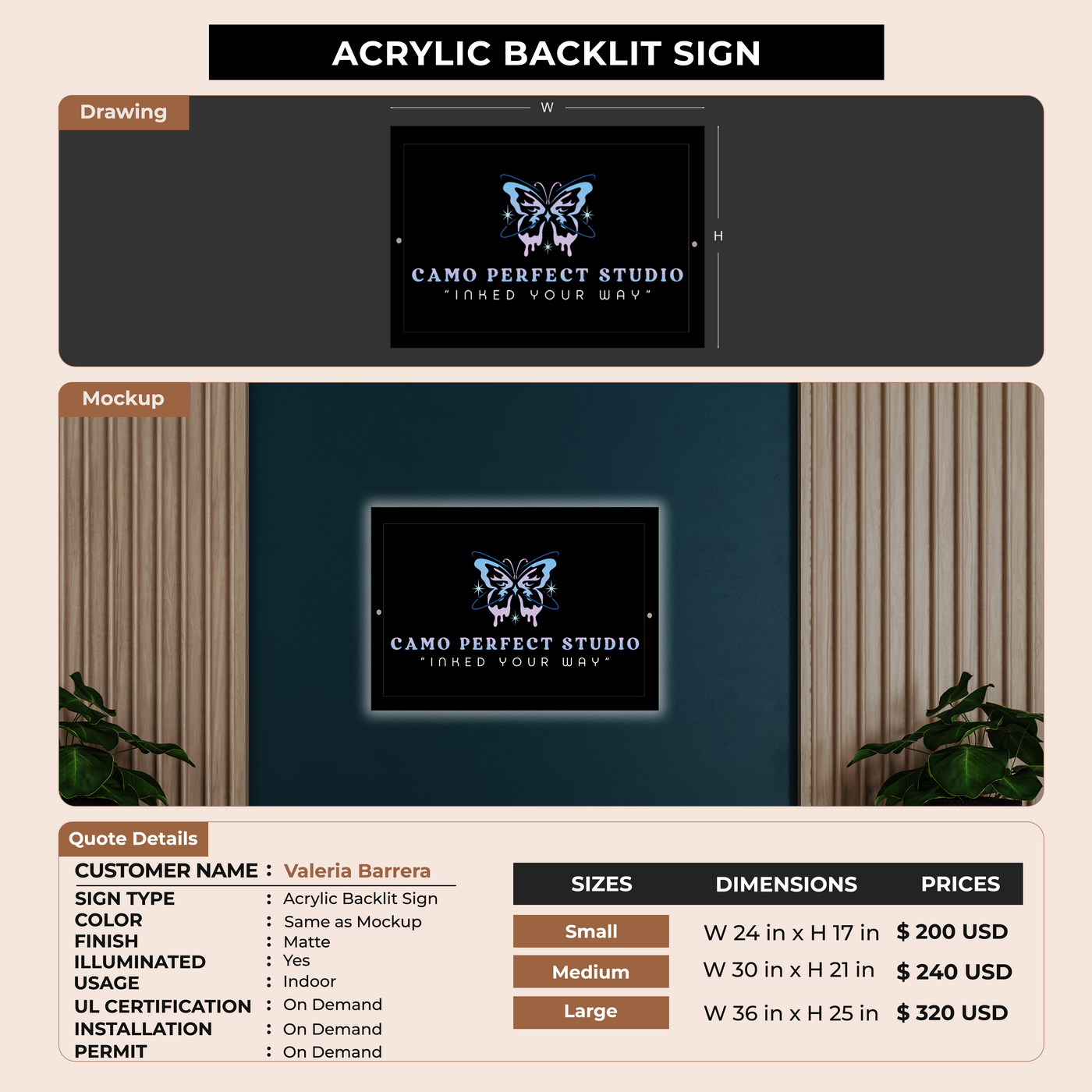 Acrylic Backlit Sign For Angie Callejas
