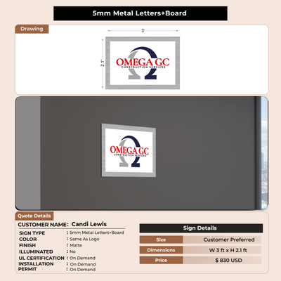 5mm metal sign with board for Candi Lewis Candi